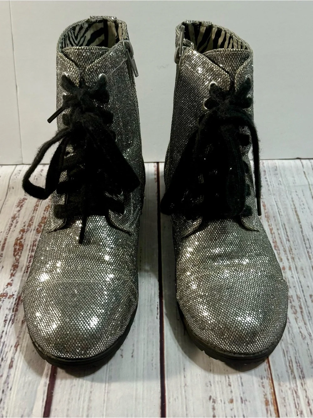 Justice Silver Glitter Lace-Up Girls' Boots